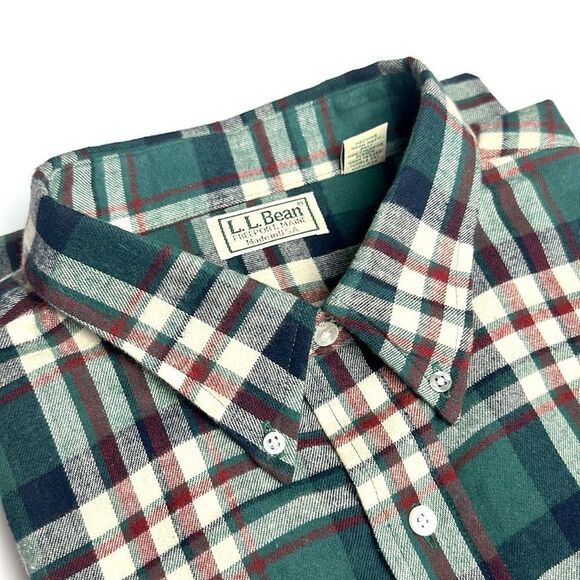 Vintage L.L. Bean Main USA Flannel Button Up Shirt Cotton Plaid Green XXL Tall - Picture 4 of 13